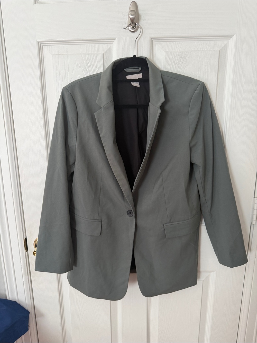 H&M Women's Single-Button Blazer in Slate Gray green medium